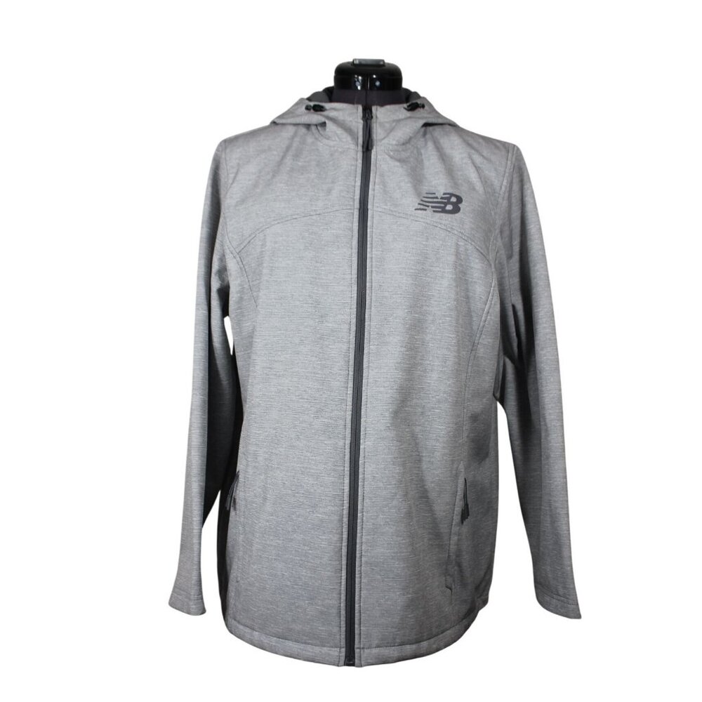New Balance women's gray fleece lined full zip hooded softshell jacket 1X